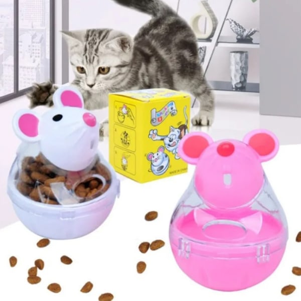 Mouse Tumbler Leak Feeder Pet Pussel Cartoon Cats Toy white