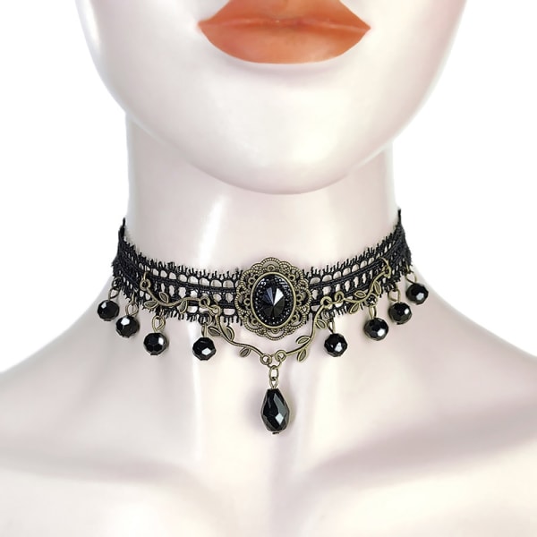 Black Crystal Lace Pendant Kaulakorut Gothic Chokers Korut 6701 | Fyndiq