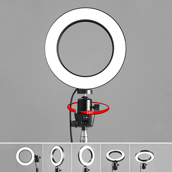 6" LED-rengasvalo Himmennettävä USB 5500K -täyttölamppu Light + Adapter
