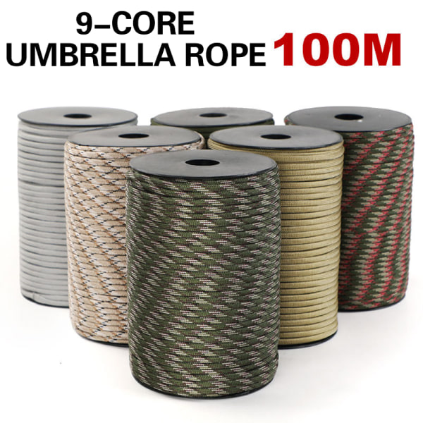 100 Meter 9-Core Paraply Rope Outdoor Camping Survival Rope Beige