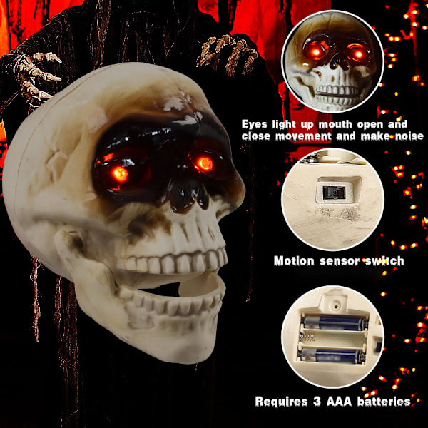 Halloween Elektrisk Kranie Skulptur Med LED Lys Op Fest Orna 1PCS