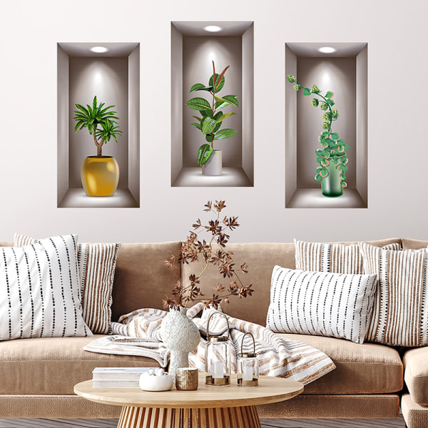 Wall Art Stickers Simulation 3D Potted Green s wallpapers 3pcs/set