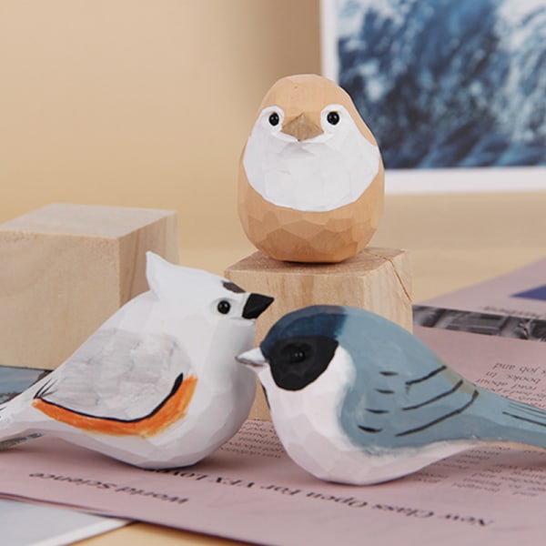 Træ Robin Bird Figur Små Fuglestatue Fugledekoration A6