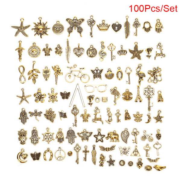 100 kpl/ set Alloy Mix Starfish Tortoise Charms riipuskorut Gold