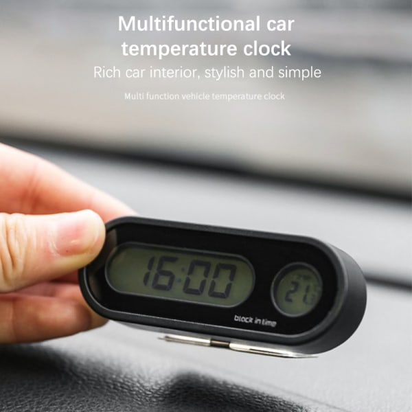 Mini elektroninen autokello Valoisa lämpömittari LCD Black