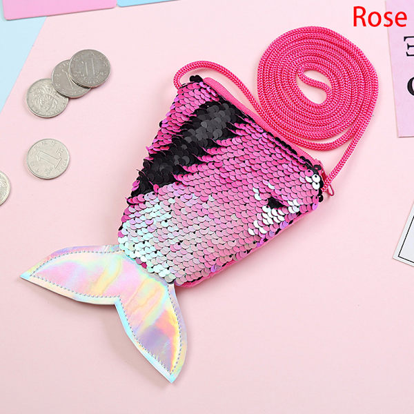 Mermaid Tail Paljetter Myntpung Jenter Lommebok Vesker Pengeholder Rose red