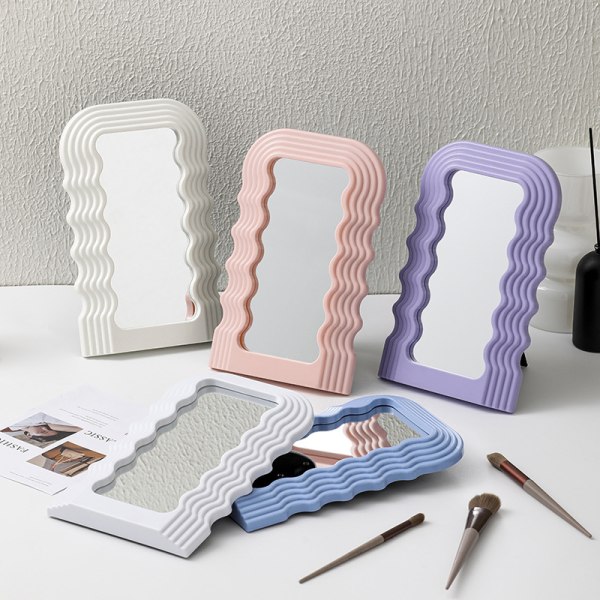 Kosmetisk skrivebordsstativ Makeup Spejl Wave dekorativt spejl White