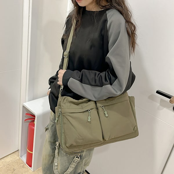Messenger tasker med flere lommer, skuldertaske, stor håndtaske, rejse S Black