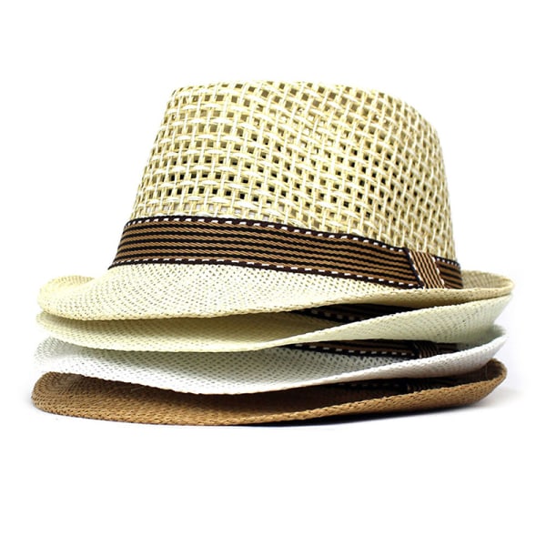 Mænd Strandsolhatte Sommer Cowboy Fedora Retro Jazzhat Khaki