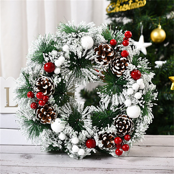 30cm Christmas Wreaths For Front Door Hanging Rattan Venue Party three white fruits