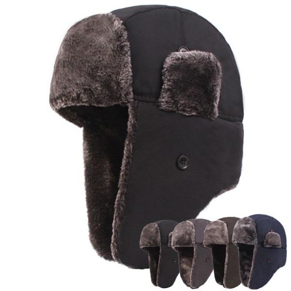 Mænd Fleece Foret Vandtæt Vinter Walking Trapper Hat Vindtæt Black