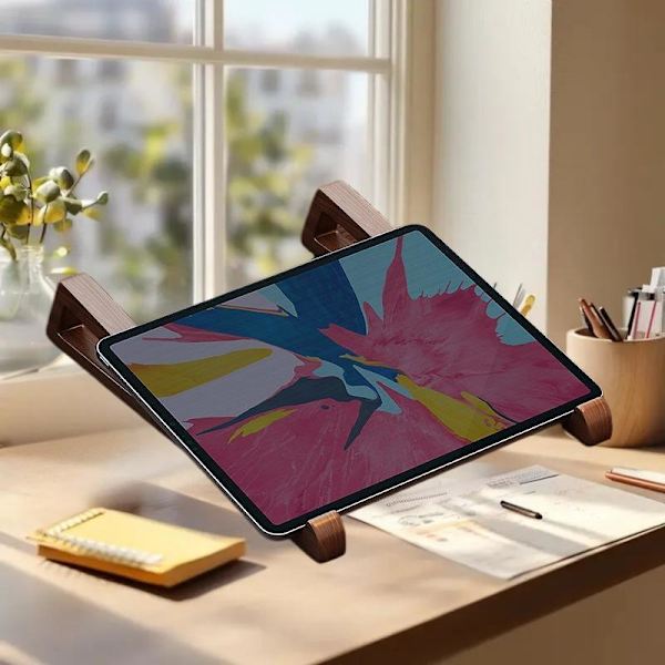 1 Sæt Foldbart Laptopstativ i Træ - Justerbar Ergonomisk 12° A One Size