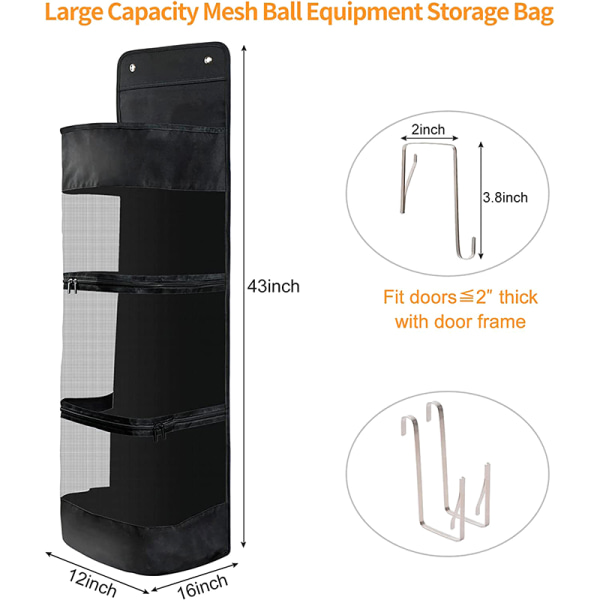 Basketball væg hængende taske Fodbold Opbevaring Mesh Rack Black