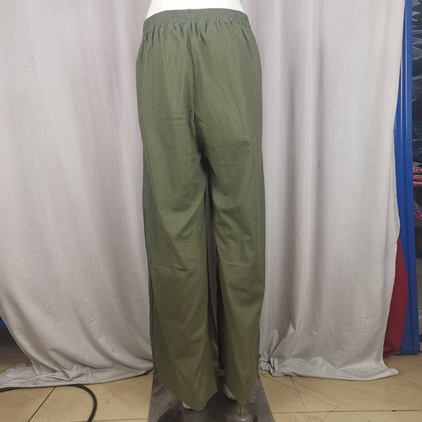 Naisten joustava vyötärö, yksiväriset löysät casual leveät housut Army green M
