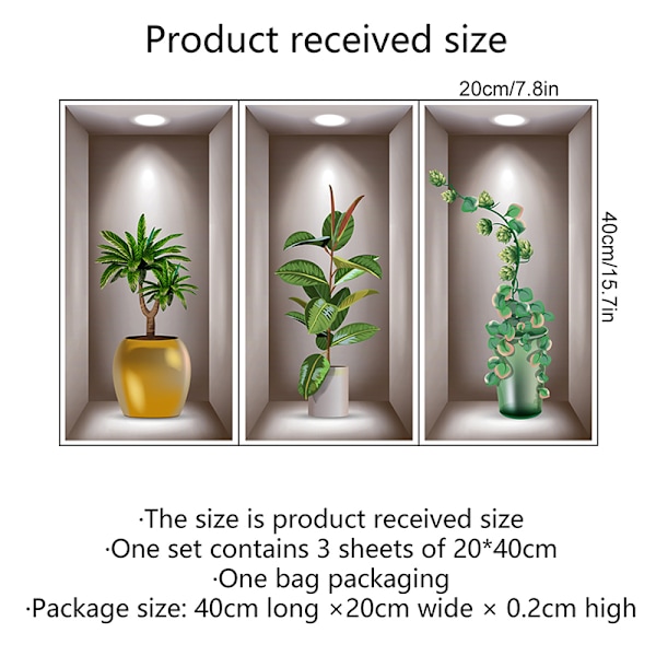 Wall Art Stickers Simulation 3D Potted Green s wallpapers 3pcs/set