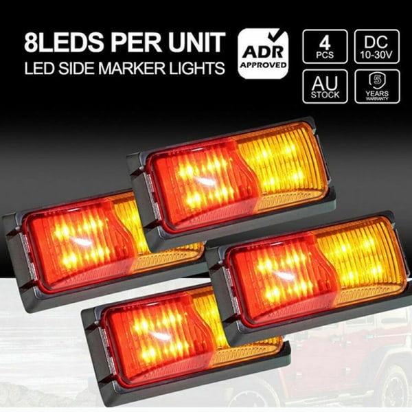 10-30V 8 LED Amber og rødt sidemarkeringslys klaringslampe