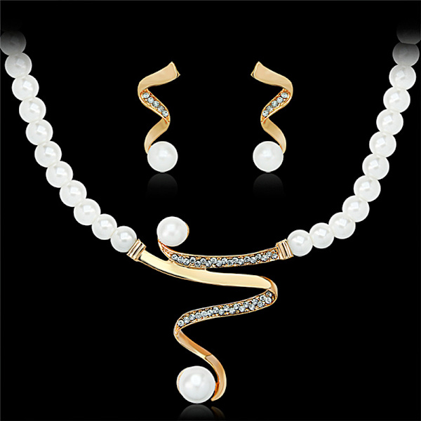 Bryllupsfest perle Rhinestone halskjede øredobber smykkesett Silver