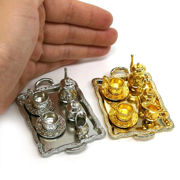 10 Stk/Sæt Dukkehus Miniature Metal Te Dukkehus Møbler Min Gold