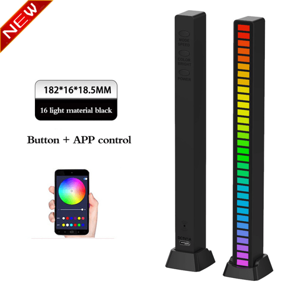 5V USB 32 LED Nattlys App Control RGB Music Rhythm Light 8(32LED app Black)