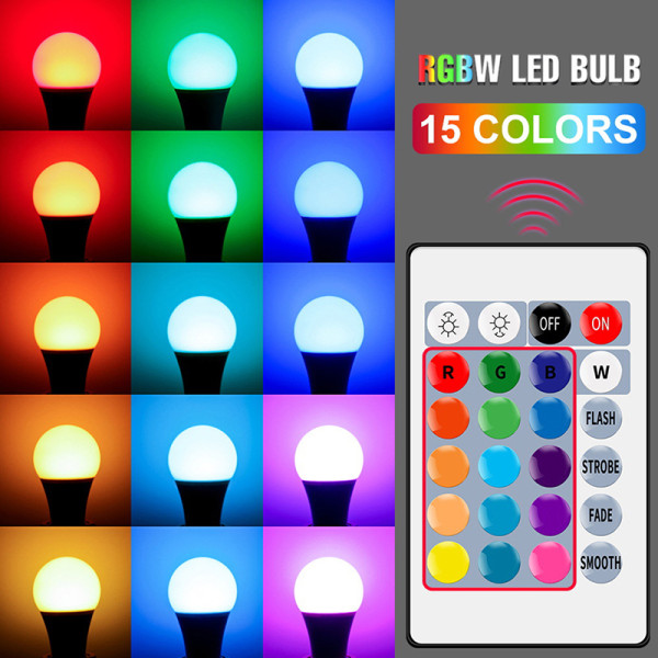 E27RGBW glödlampa 15W RGB utbytbar färgglad LED-lampa med R E27 15W RGB