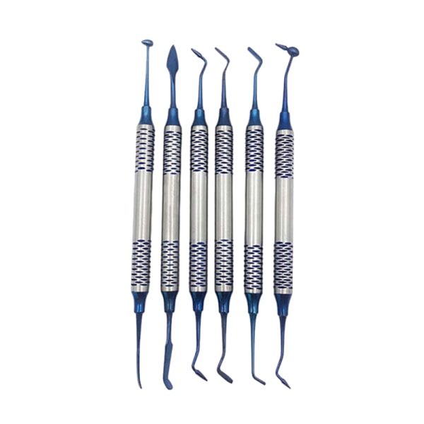 6 stk Dental Composite Resin Fyldningsspatel Titaniumbelagt sæt Blue