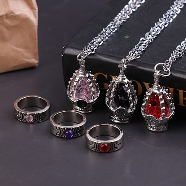 2 Stk/sæt Gem Halskæde Vedhæng Ring Sæt Gave Fest Prop Red