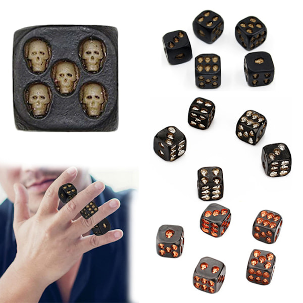 5 stk. Skelet Terninger  Nyhed Dekorativt Ornament 6 Sidet D6 Terning A3