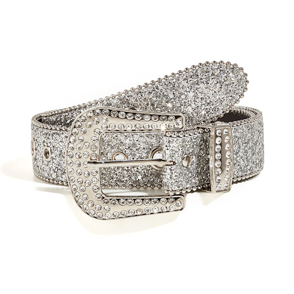 Shinning til Rhinestone bælter PU læder vestlige pigebælte Silver