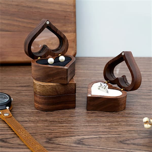 Hjerteformet valnøtt tre ringboks forslag forlovelsesring holder C5