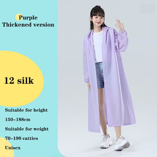 Aikuisten hupullinen sadetakki ulkokäyttöön, vedenpitävä matkasadetakki Purple