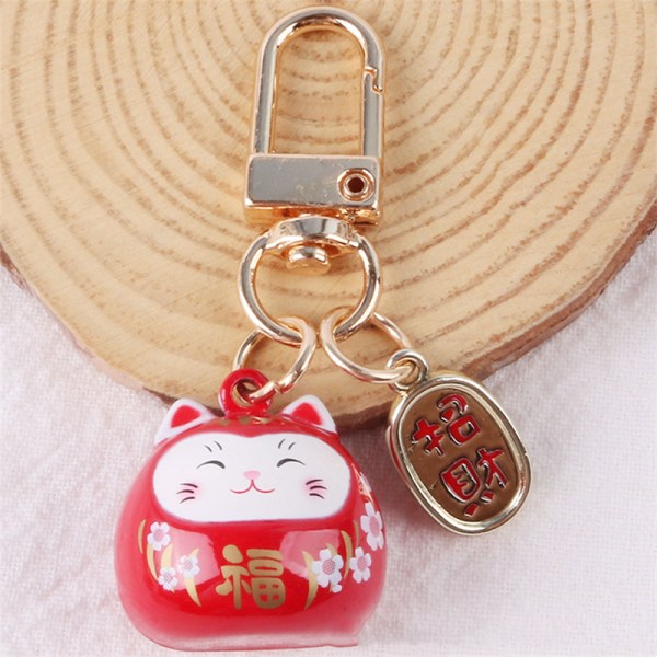 Cartoon e Lucky Cat Nøgleringe Car Bag Decor Bell Pendent red