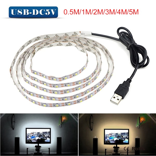 5V TV LED Baggrundsbelysning USB LED Strip Light Dekor Lampe Warm white-3M