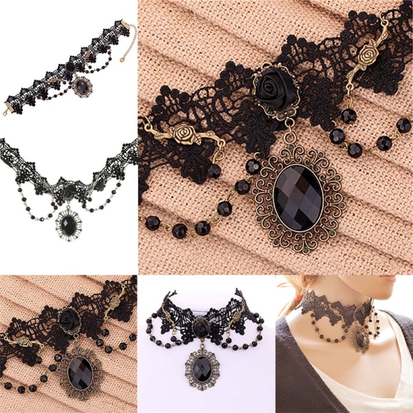 Mode gotisk sort rose blomst blonder choker krave hals