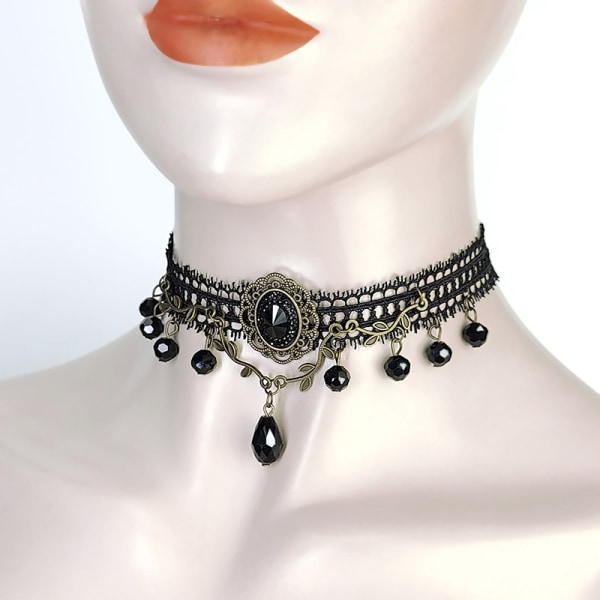 Black Crystal Lace Pendant Kaulakorut Gothic Chokers Korut 6701 | Fyndiq