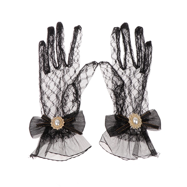 Girl Black White Lace Gloves Girl Lolita Lace Gloves Black no grid