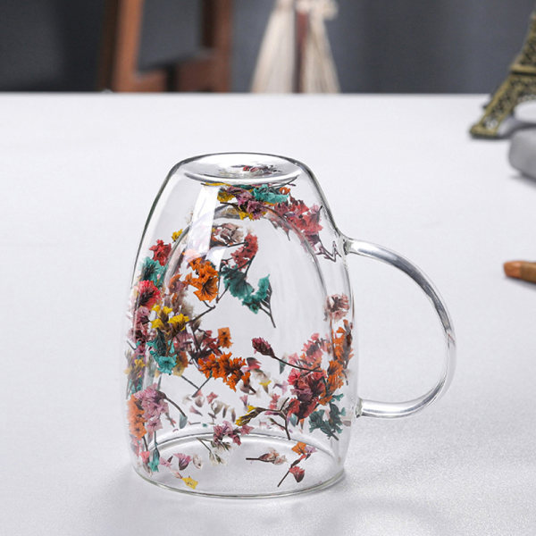 Dubbelvägg glasmugg kopp med torra blomsnäckor Glitters Filli shell