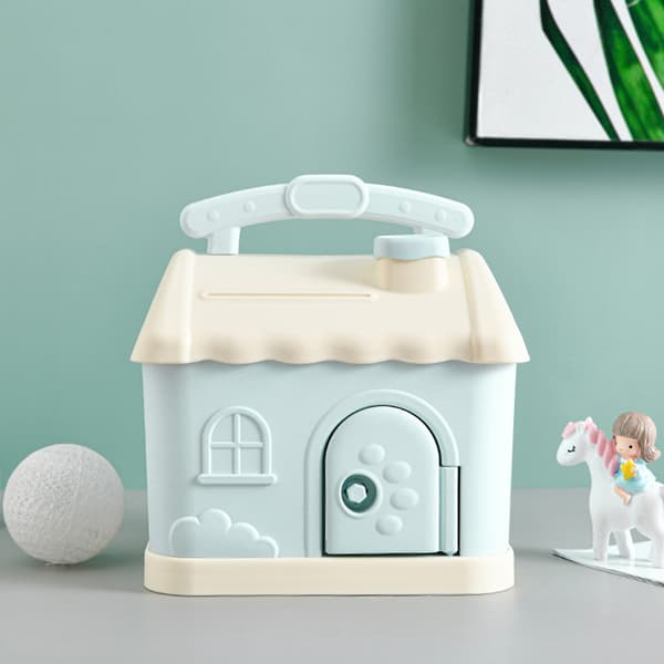 1 Set e Litet Hus Spargris Tecknad Fyrkantig Pengalåda Spargris Blue