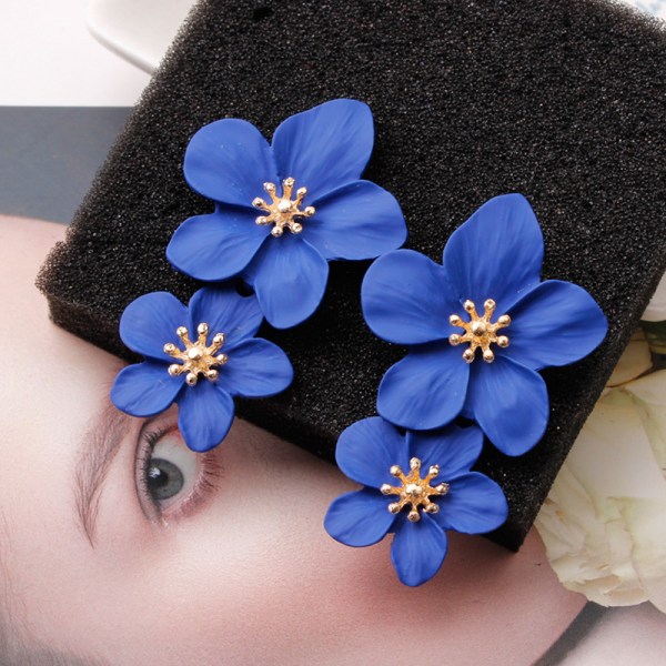 Vintage doble blomst drop øredobber dingle fest smykker Blue
