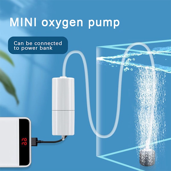 Akvarium Oxygen Luftpumpe Fish Tank USB Silent Air Compressor White