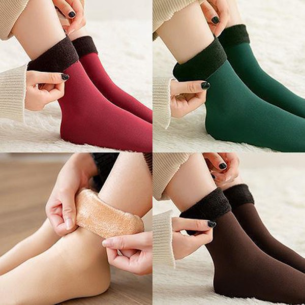 1 Par Varma Vinterstrumpor Tjocka Fleece Mellanhöga Golvstrumpor Black