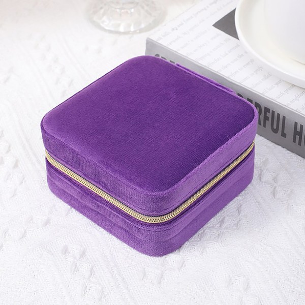 Fløyels smykkeskrin Travel Square Style smykkeoppbevaringsveske Purple