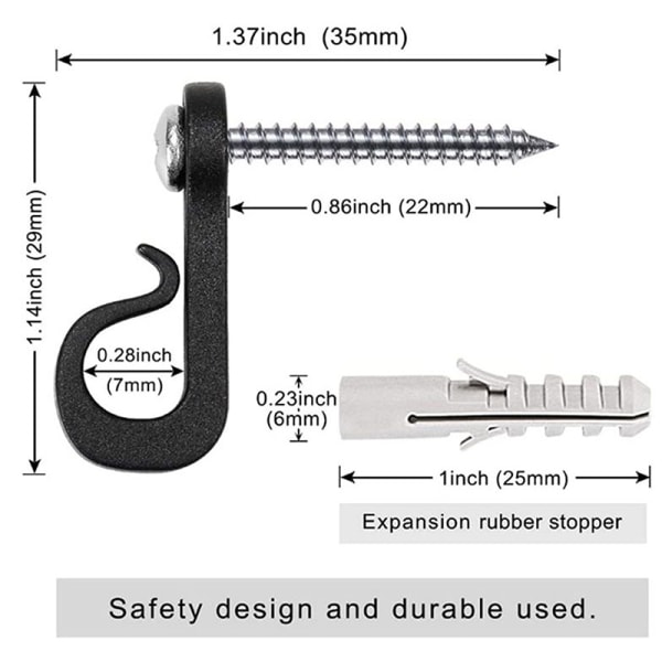 Utomhus Strängljuskrokar Skruva Fast Q Shape uteplatshängare Black