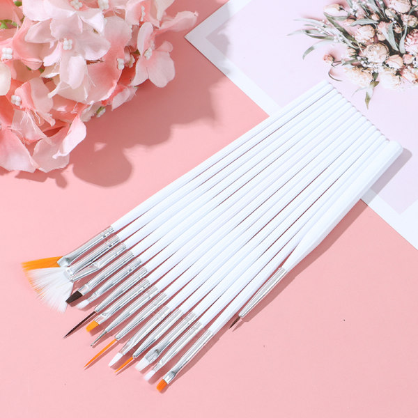 15 kpl Nail Pens UV Gel Design Painting Art set salonkiin White