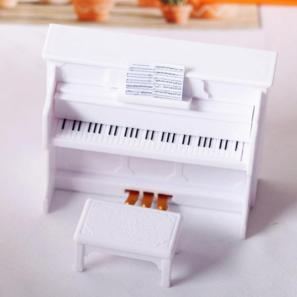 1:12 Dukkehus Miniature hvidt klaver med musiktaburet Dukker Hou White