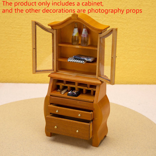 1:12 Dukkehus Miniatyr bokhylle Vitrineskap Oppbevaringsskap