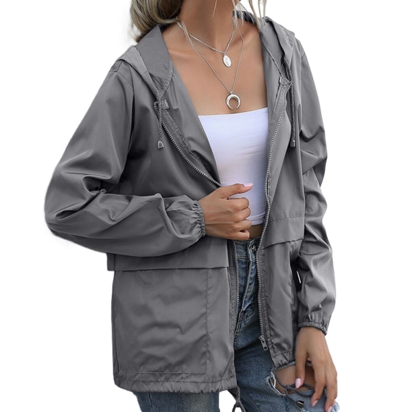 Dame vandtæt vindtæt udendørs vandrejakke frakke DarkGray 2XL