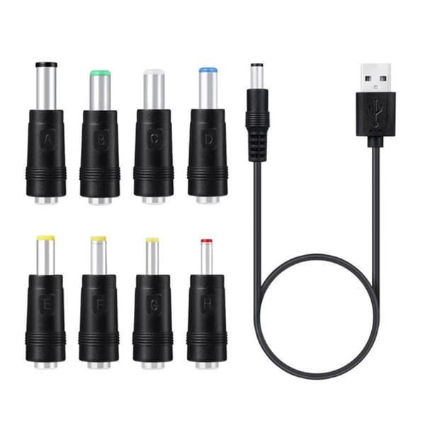 8 i 1 5V USB til DC 5,5x2,1mm ~6,3mm stik