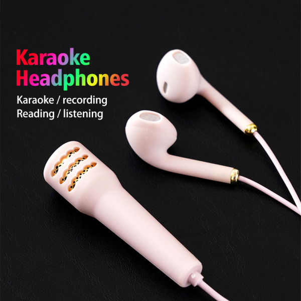 3,5 mm karaoke mikrofon hörlurar Mini stereo hörlurar med tråd Pink