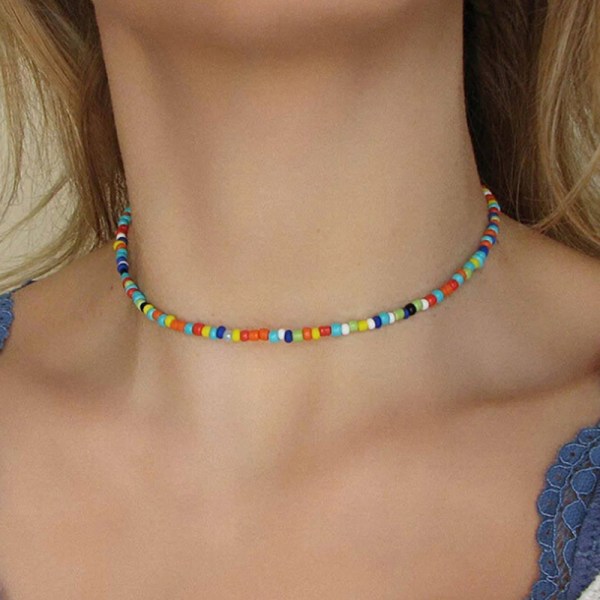 Bohemian Håndlavede Rainbow Beads Choker Halskæde Candy Color Yellow