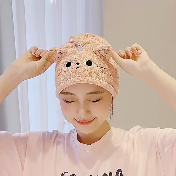 Cat Coral Fleece Hiusten nopeasti kuivuva cap Pink